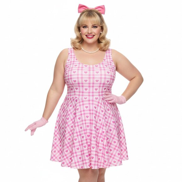 Plus Size Pink Gingham Vintage 1950s Swing Dress - Picture 8 of 9